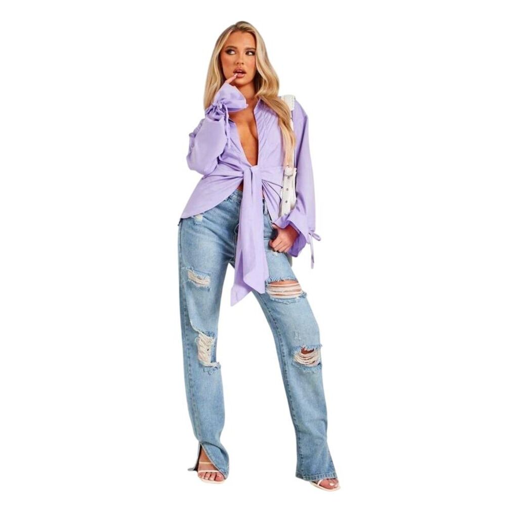 Missy Empire Womens/Ladies Drape Detail Tie Sleeves Shirt / Lilac